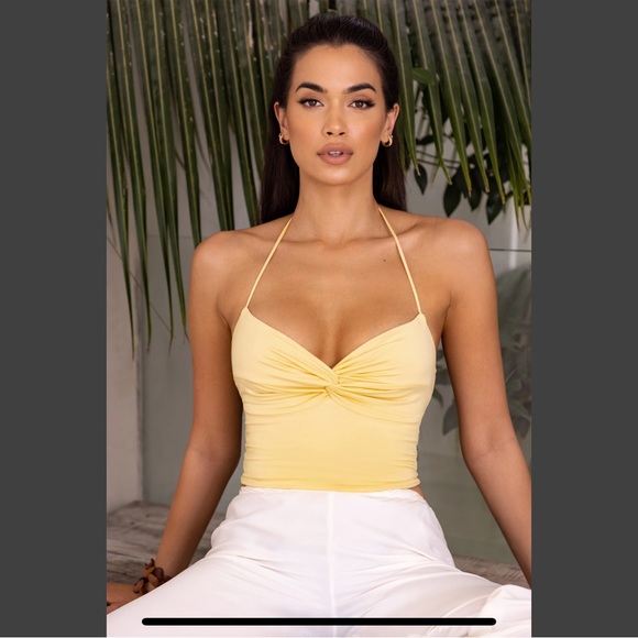 BRAND NEW OH POLLY TWIST KNOT HALTER TOP IN YELLOW - Picture 4 of 7